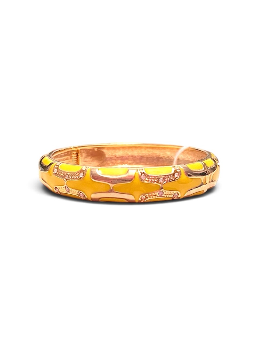 Yellow Enamel Gold Geometric Pattern Hinged Bangle Bracelet